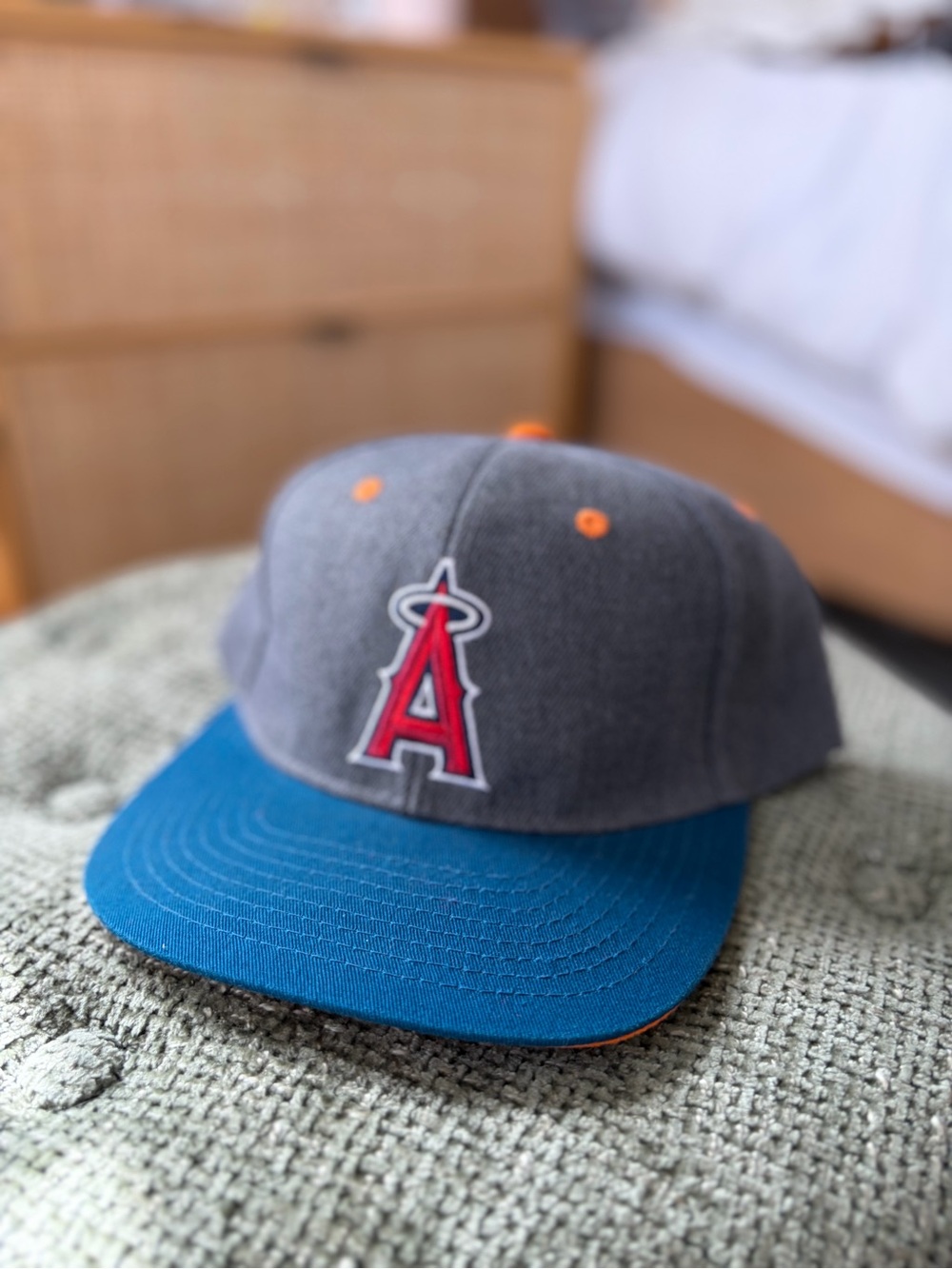 Mens Gray and Blue Angels Baseball Cap with Red Logo
